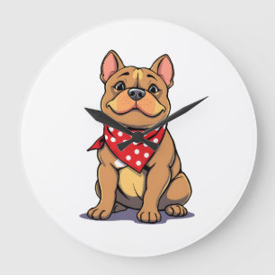 Süßer Pitbull Bulldogge mit Bandana Lustiger Hunde Große Wanduhr