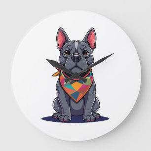 Süßer Pitbull Franzose Hund mit Bandana Kunst Große Wanduhr