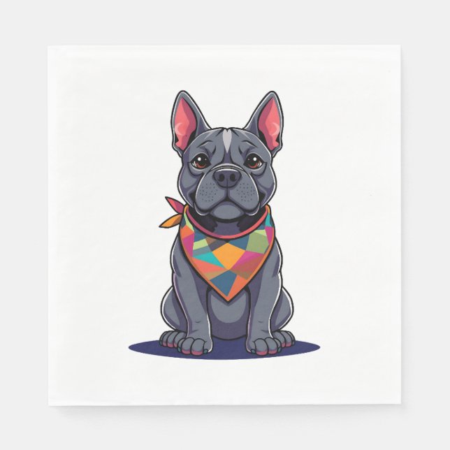 Süßer Pitbull Frenchie-Hund mit Bandana-Kunst Serviette (Vorderseite)