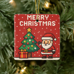 Süßer Pixel-Art-Weihnachtsmann Keramikornament