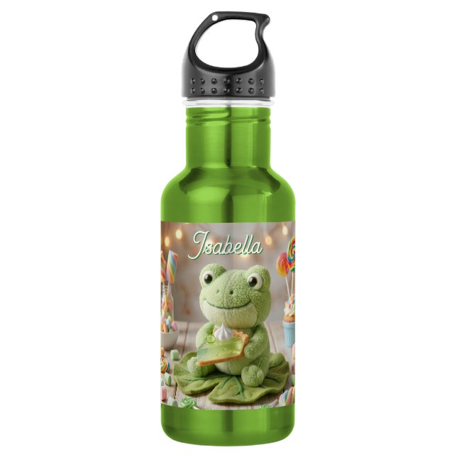 Süßer Plüschfrosch mit Key Lime Pie personalisiert Edelstahlflasche (Vorderseite)