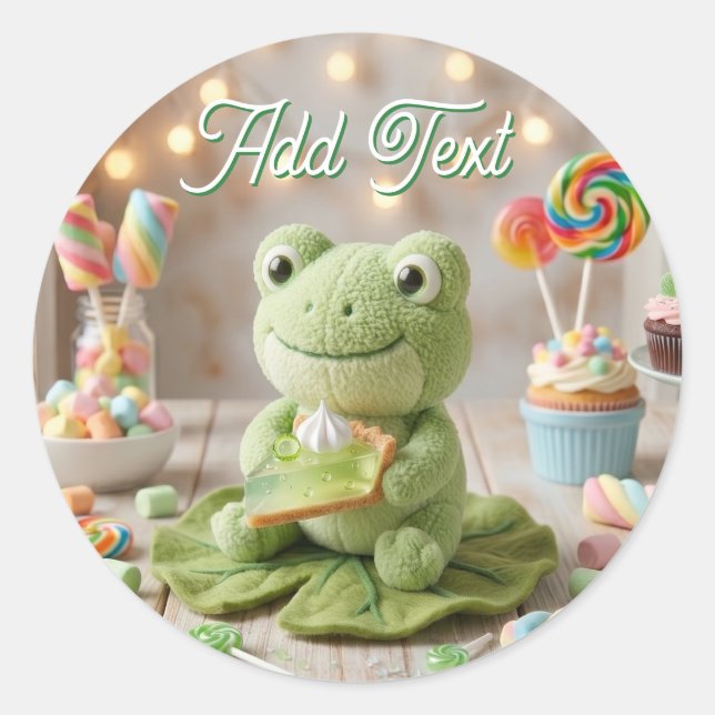 Süßer Plüschfrosch mit Key Lime Pie Personalisiert Runder Aufkleber (Vorderseite)