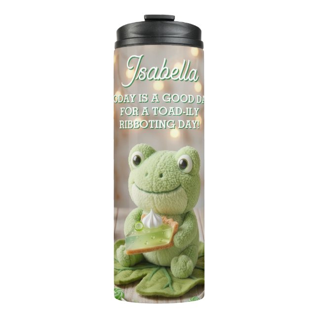 Süßer Plüschfrosch mit Key Lime Pie personalisiert Thermosbecher (Vorderseite)