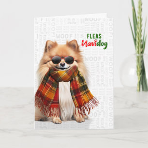 Süßer Pomeranian-Hund Lustige Flöhe Navidog Weihna Feiertagskarte