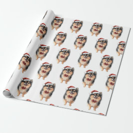 Süßer Pomeranian mit Weihnachtsmannmütze Geschenkpapier