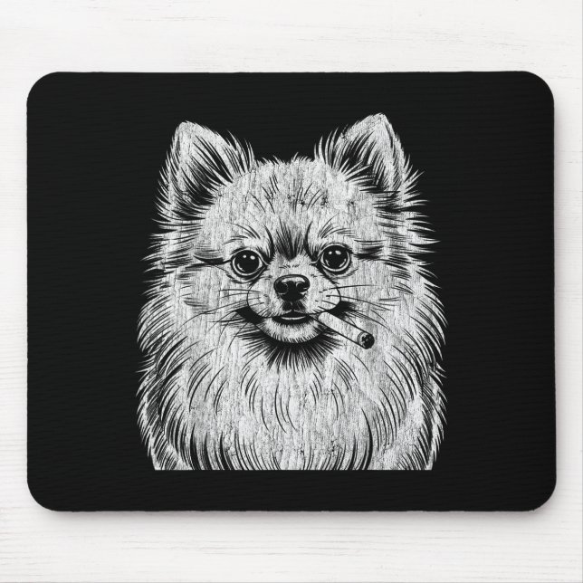 Süßer Pomeranian Smoking Meme Hund Mousepad (Vorne)