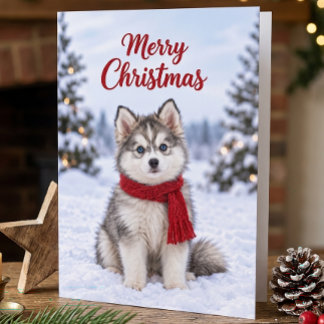 Süßer Pomsky-Welpe Hundeliebhaber Schneeweihnachte Karte