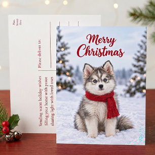 Süßer Pomsky-Welpe Husky-Hundefan Frohe Weihnachte Feiertagspostkarte