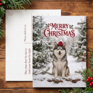 Süßer Pomsky-Welpe Husky-Hundefan Frohe Weihnachte Feiertagspostkarte