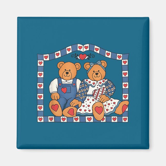 Süßer Preppy-90er-Rahmen-Teddybär Magnet (Vorne)