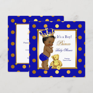 Süßer Prinz Baby Shower Junge Royal Blau Gold Ethn Einladung