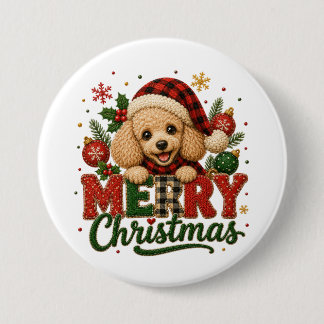 Süßer Pudel Frohe Weihnachten Button