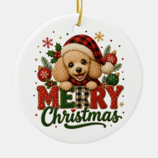 Süßer Pudel Frohe Weihnachten Keramik Ornament