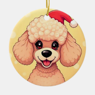 Süßer Pudel-Welpe in einer Weihnachtsszene mit Ges Keramik Ornament