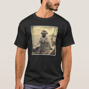 Süßer Pug-Fischer auf Boot Vintage-Grafik T-Shirt