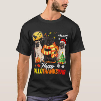 Süßer Pug Frohes Hallothanksmas Halloween Erntedan T-Shirt