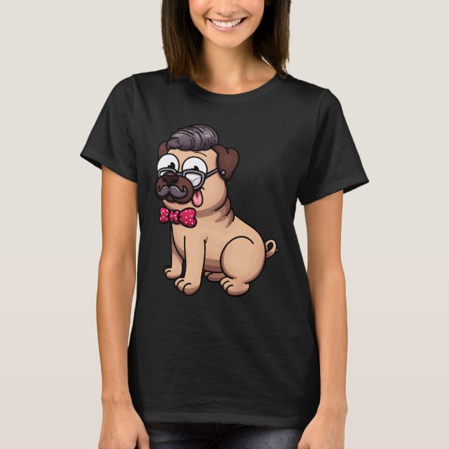 Süßer Pug Hipster Klassiker  602 T-Shirt (Vorderseite)