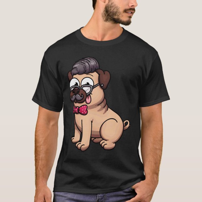Süßer Pug Hipster Klassiker  602 T-Shirt (Vorderseite)