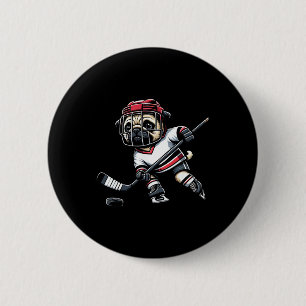 Süßer Pug-Hockeyspieler-Hund für Männer Frauen Mäd Button