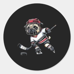 Süßer Pug-Hockeyspieler-Hund für Männer Frauen Mäd Runder Aufkleber