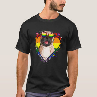 Süßer Pug Regenbogen Herz Gay Pride Lgbt Hund T-Shirt