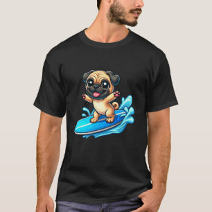 Süßer Pug-Surfer mit Surfbrett Sommer T-Shirt