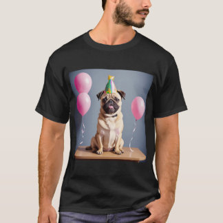 Süßer Pug-Welpe auf Geburtstagsfeier mit Partyhut T-Shirt