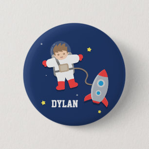 Süßer Raketenschiff-Weltraum-Astronaut-Button Button