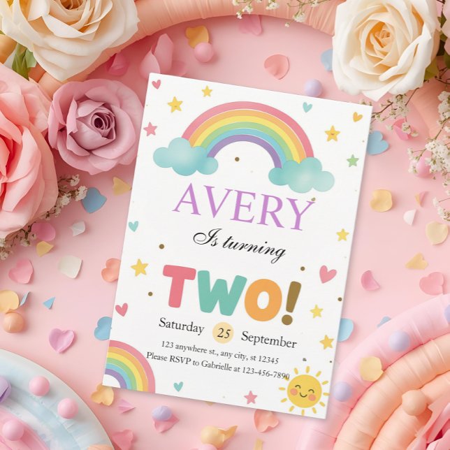 Süßer Regenbogen 2. Geburtstag Einladung (Von Creator hochgeladen)