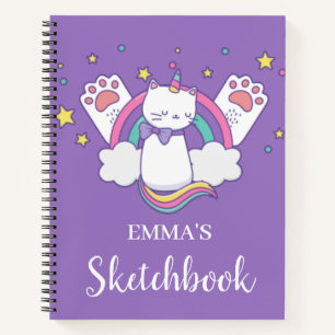 Süßer Regenbogen-Caticorn personalisiertes Kinder- Notizbuch