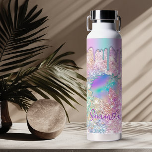 Süßer Regenbogen-Einhorn-Faux-Glitter-Sterne-Monog Trinkflasche