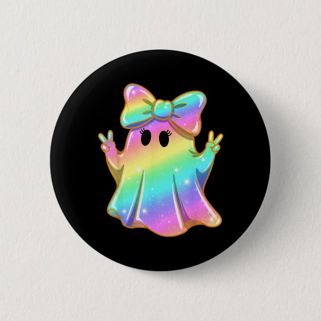 Süßer Regenbogen-Geist Frieden Lustiger Halloween- Button (Vorderseite)