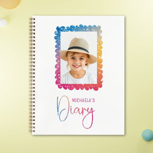 Süßer Regenbogen-Glitter-Mädchen-Fotobild-Tagebuch Notizbuch