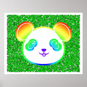 Süßer Regenbogen-Panda-Bär auf Blattwerk-Hintergru Poster