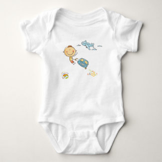 Süßer Regenbogen-Strichmännchen-Junge-Flugzeug-Kof Baby Strampler