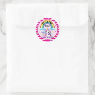 Süßer Regenbogen und Einhorn 1. Geburtstagsaufkleb Runder Aufkleber