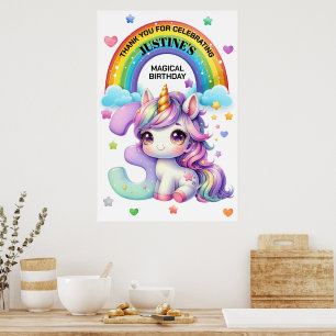 Süßer Regenbogen und Einhorn 3. Geburtstagsfeier Poster