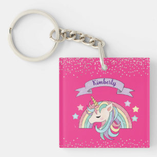 Süßer Regenbogen und funkelndes Einhorn Hot Pink G Schlüsselanhänger