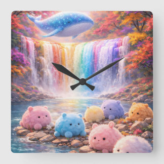 Süßer Regenbogen-Wasserfall-Kinder-Wanduhr-Dekor Quadratische Wanduhr