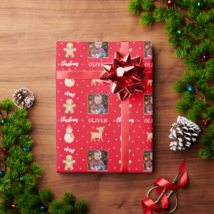 Süßer Rentier-Schneemann-Foto-Weihnachten-Feiertag Geschenkpapier
