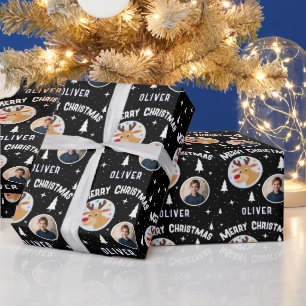 Süßer Rentiere Kinder Name Foto Weihnachten Geschenkpapier
