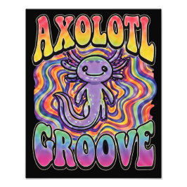 Süßer Retro-Axolotl-Groove trippy 70 Hippie-Regenb Fotodruck