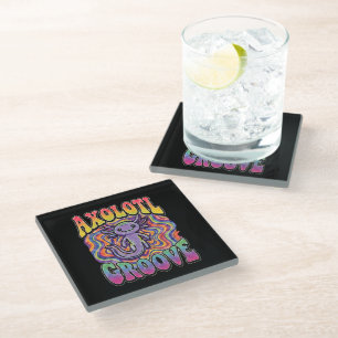 Süßer Retro-Axolotl-Groove trippy 70 Hippie-Regenb Glasuntersetzer