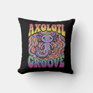 Süßer Retro-Axolotl-Groove trippy 70 Hippie-Regenb Kissen