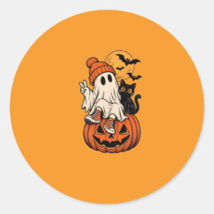 Süßer Retro-Halloween-Geist-Kürbis Unsere Familie Runder Aufkleber