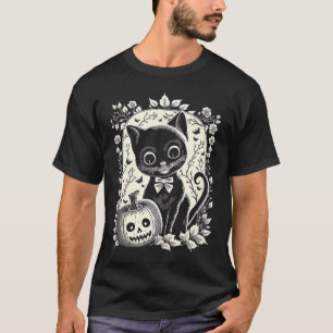 Süßer Retro-Halloween-Katz und Kürbis-Jack o' lant T-Shirt