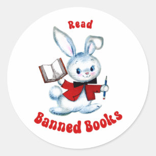 Süßer Retro-Hase - Verbotene Bücher lesen Runder Aufkleber