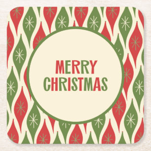 Süßer Retro-Merry-Christmas-Stil der Mitte des 20. Rechteckiger Pappuntersetzer
