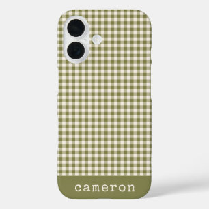 Süßer Retro-Olivgrüner Gingham-Karo personalisiert iPhone 16 Hülle