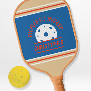 Süßer Retro-Pickleball-Zauberer Name Blau Orange Pickleball Schläger